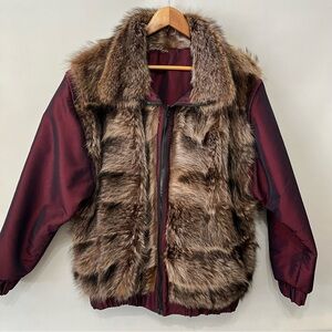 Vintage Fur Bomber Jacket Reversible Coat Removable Sleeves Fur Vest